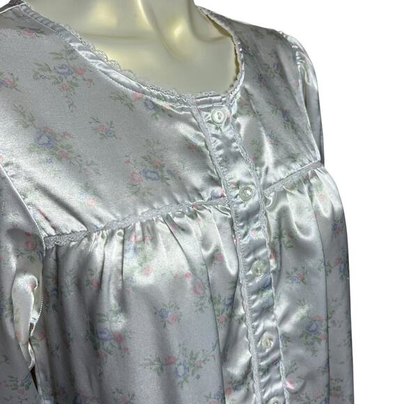 Vintage Satin Floral Nightgown, White with Pastel Flowers, Size Small - Picture 11 of 12